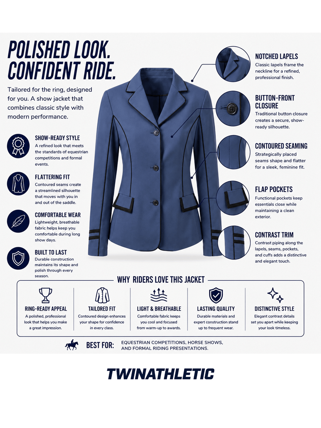 Women’s Equestrian Show Jacket with Contrast Piping
