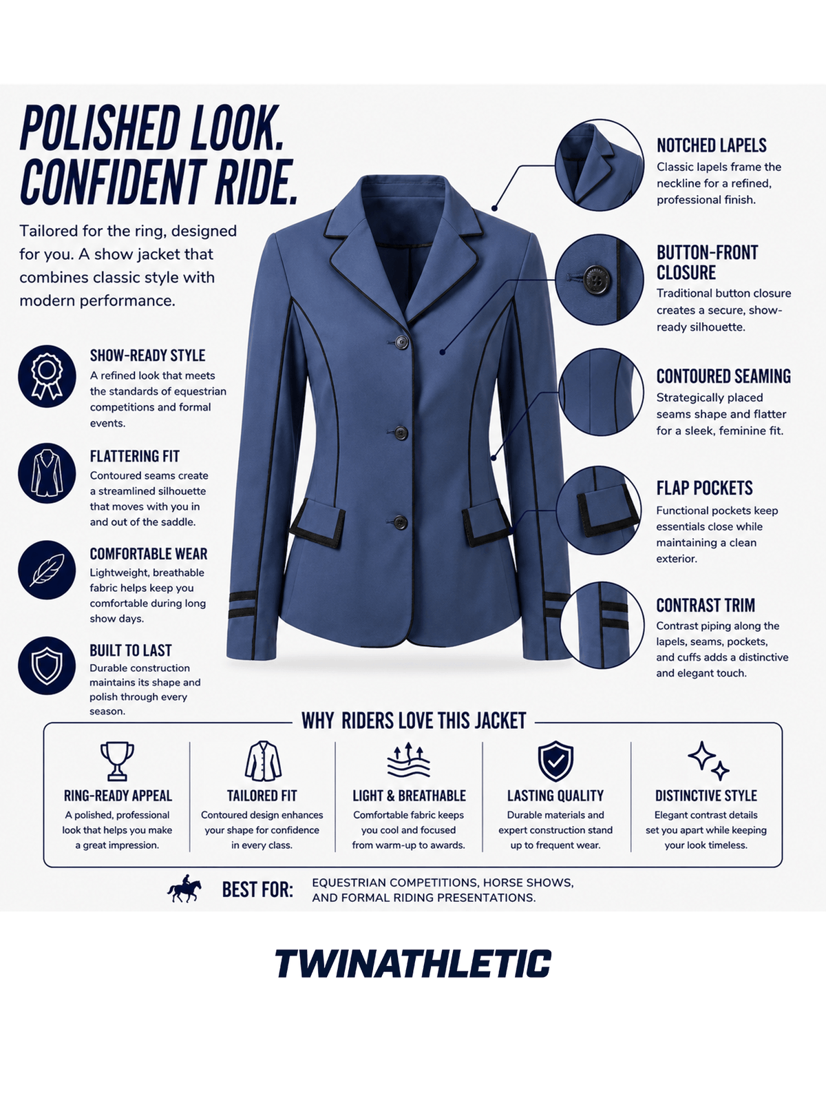 Women’s Equestrian Show Jacket with Contrast Piping