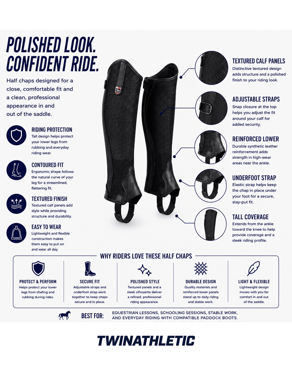 Equestrian Half Chaps with Textured Calf Panels