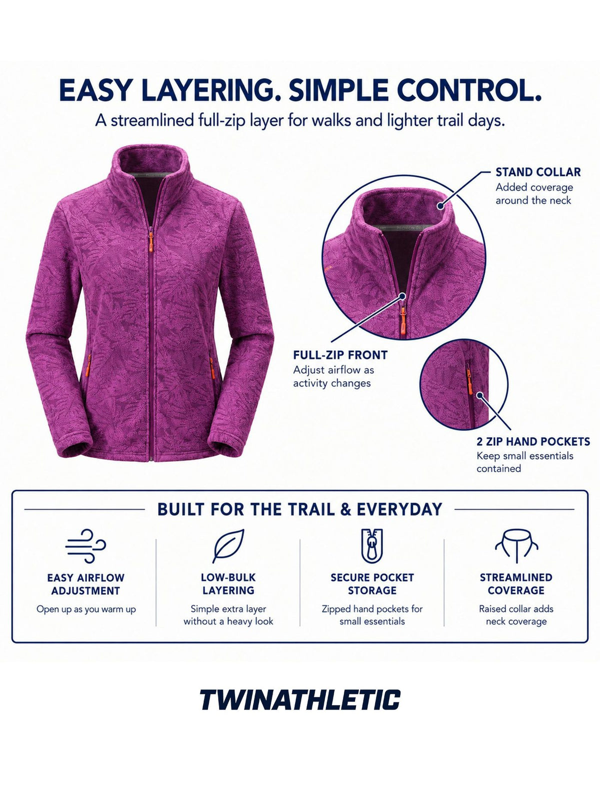 Lightweight Full-Zip Hiking Jacket with Zippered Pockets