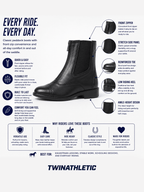 Equestrian Paddock Boots with Front Zipper and Stretch Panel