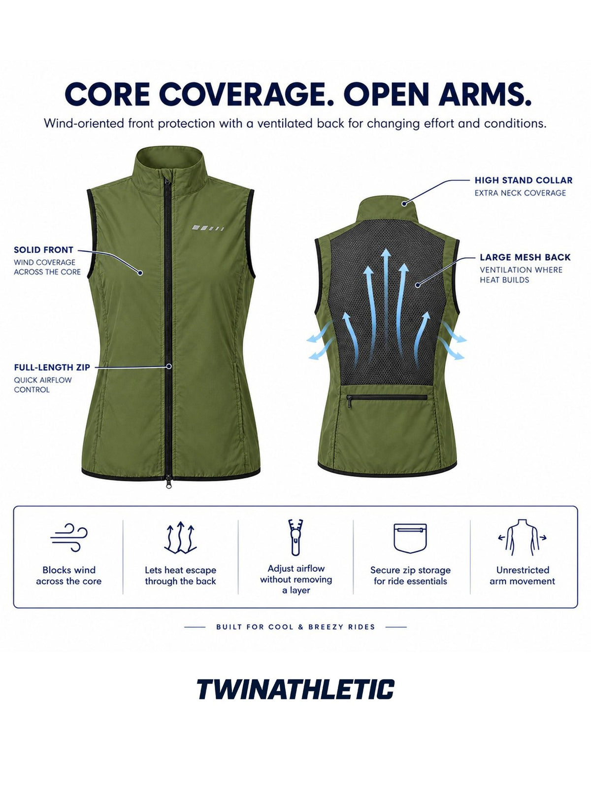 Women's Mesh-Back Cycling Wind Vest with Rear Pocket