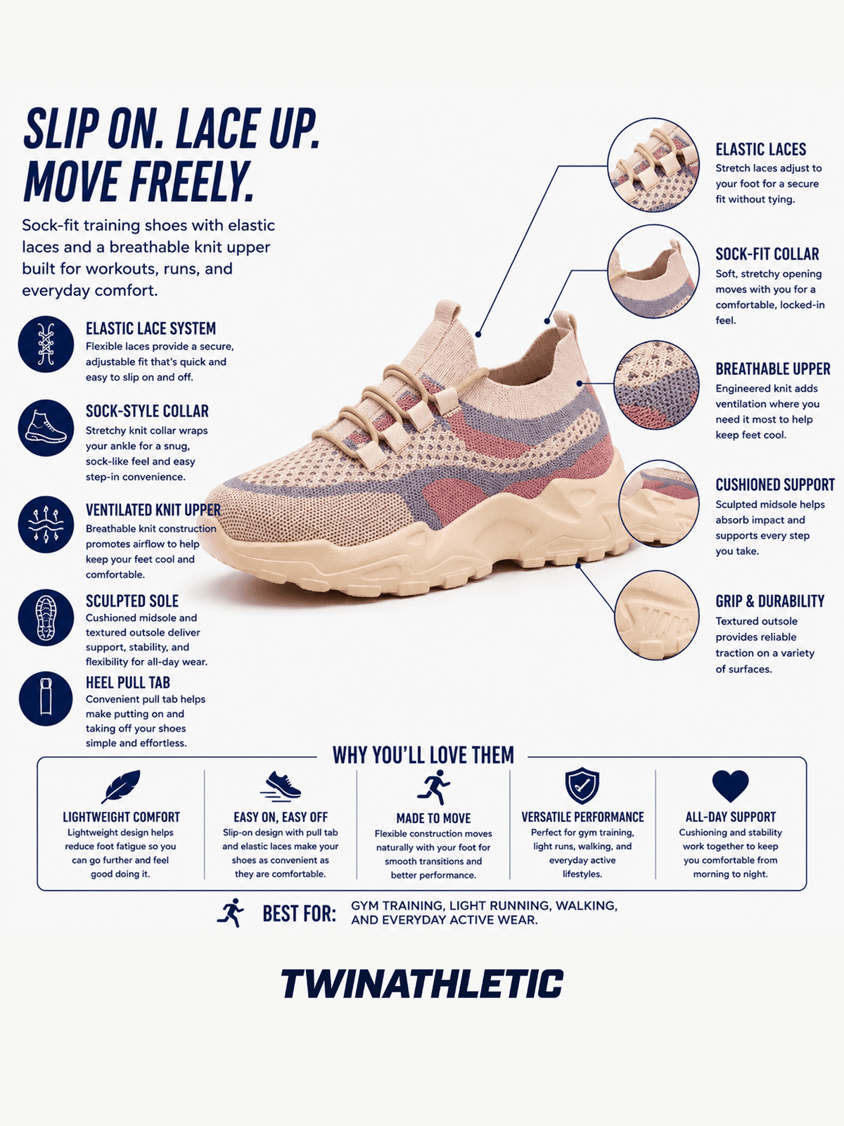 Sock-Fit Training Shoes with Elastic Lace System