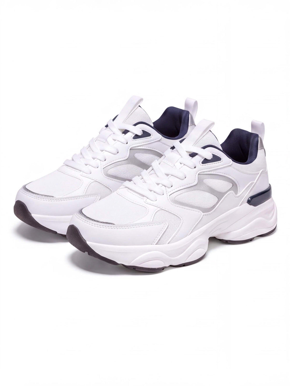 Chunky Walking Shoes with Layered Panels and Mesh Inserts