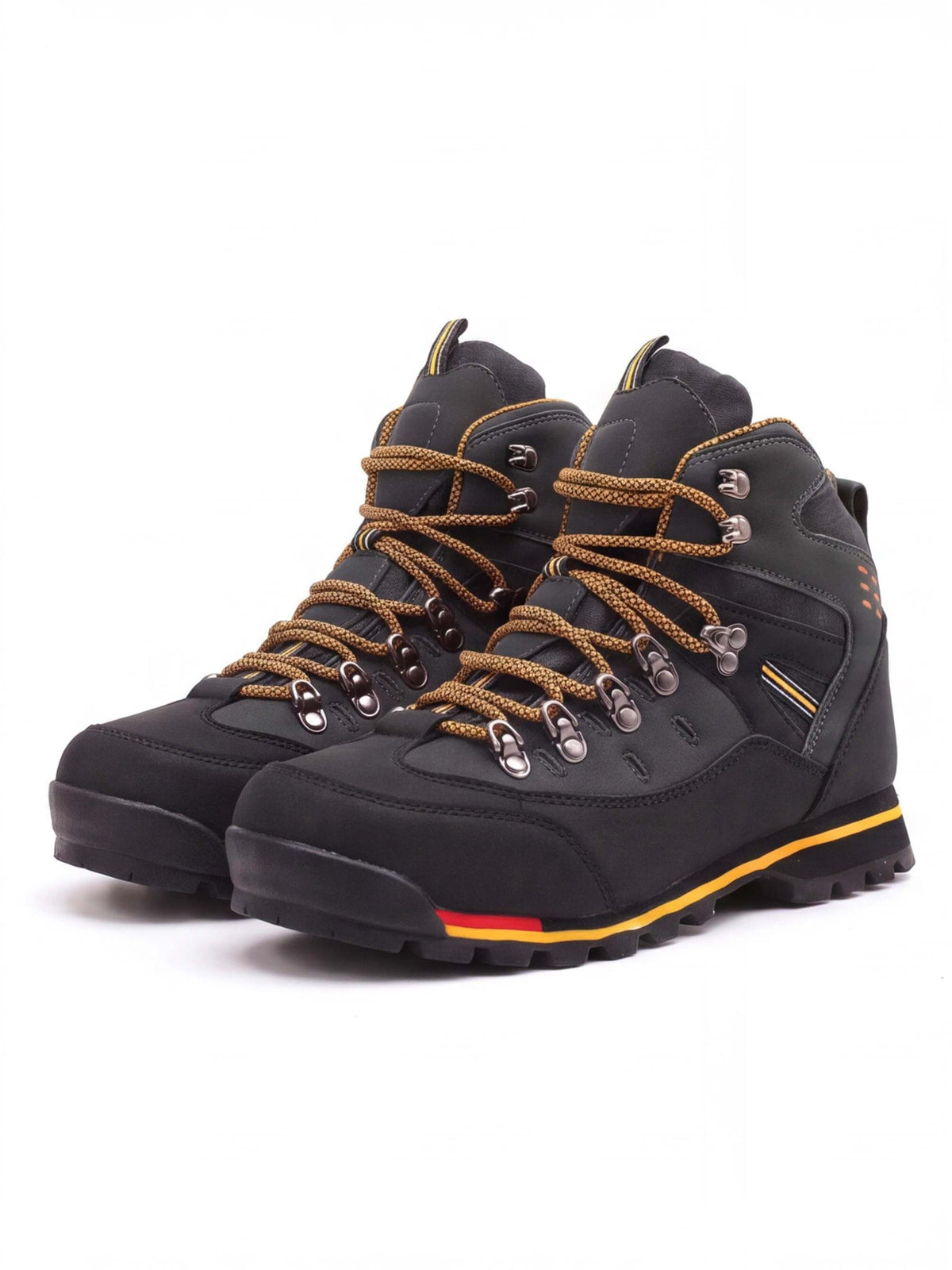 Protective Hiking Boots with Wraparound Rand and Hook Lacing