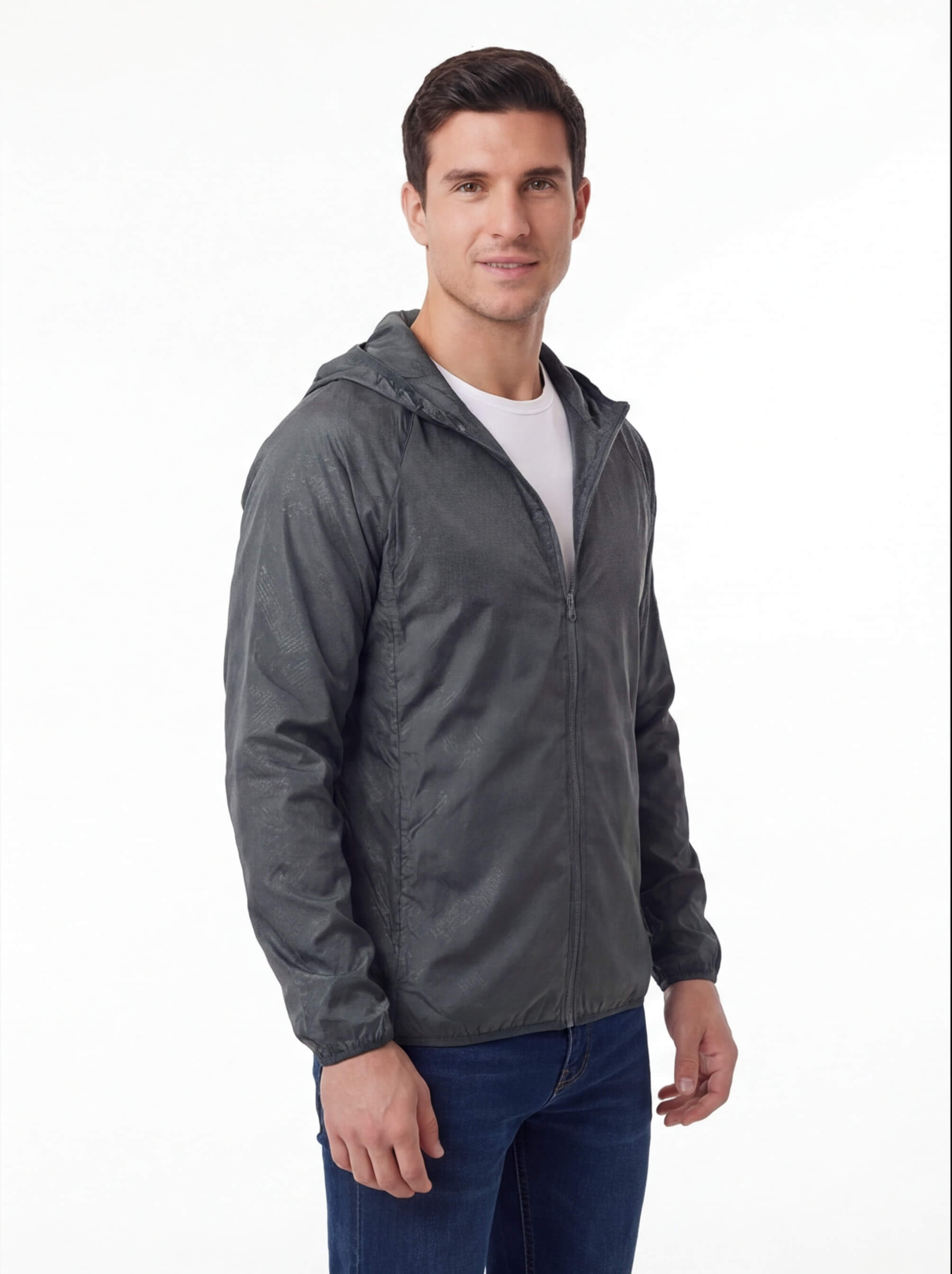 Hooded Waterproof Jacket with Full-Zip Front