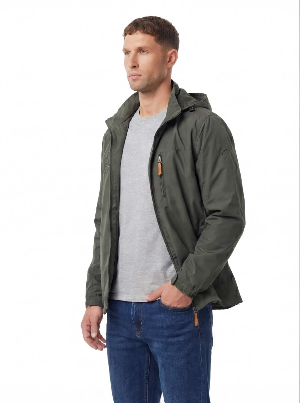 Men's Waterproof Hooded Windbreaker Jacket with Chest Pocket