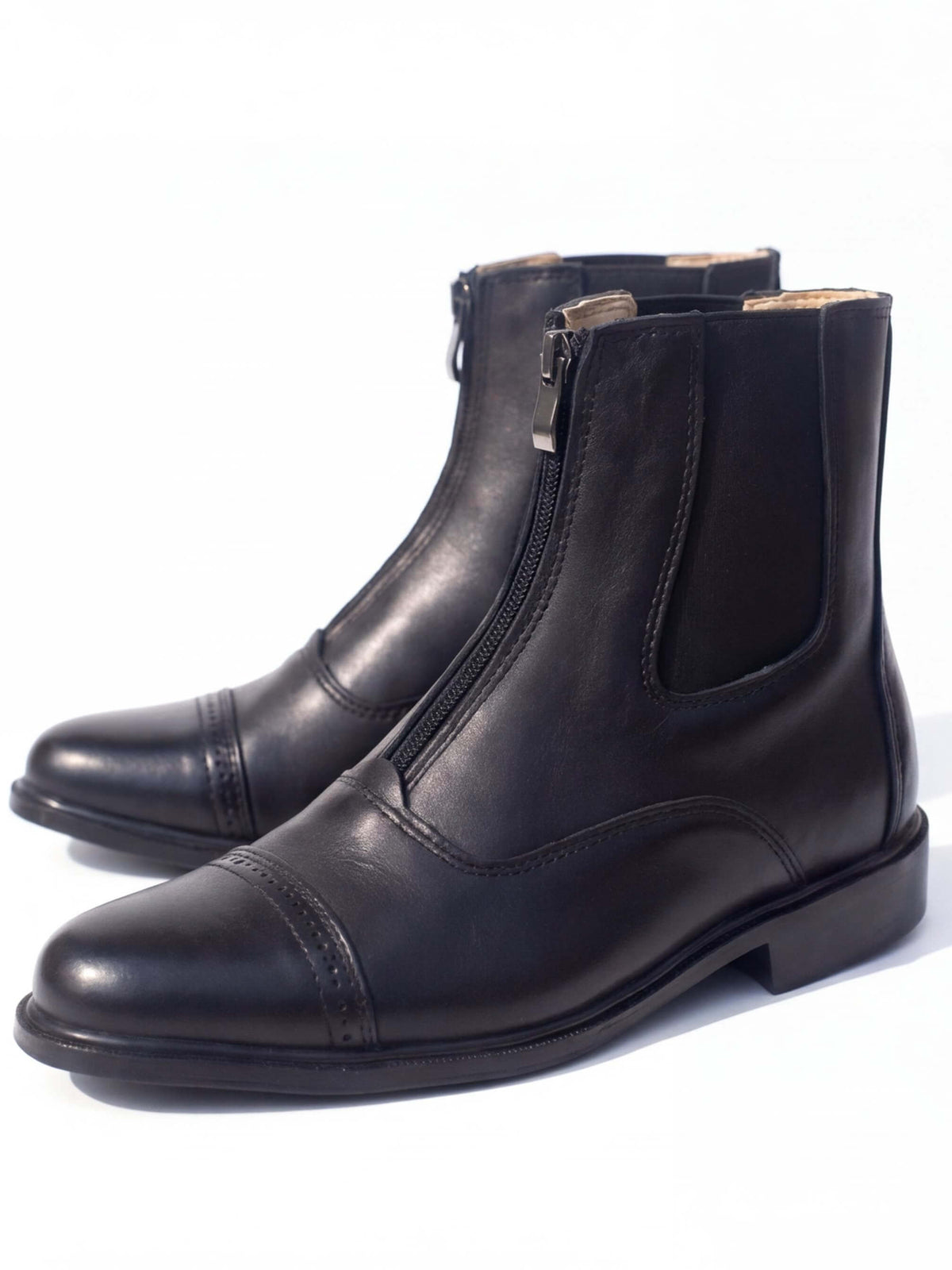 Equestrian Paddock Boots with Front Zipper and Stretch Panel