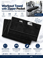 Microfiber Workout Towel with Zipper Pocket