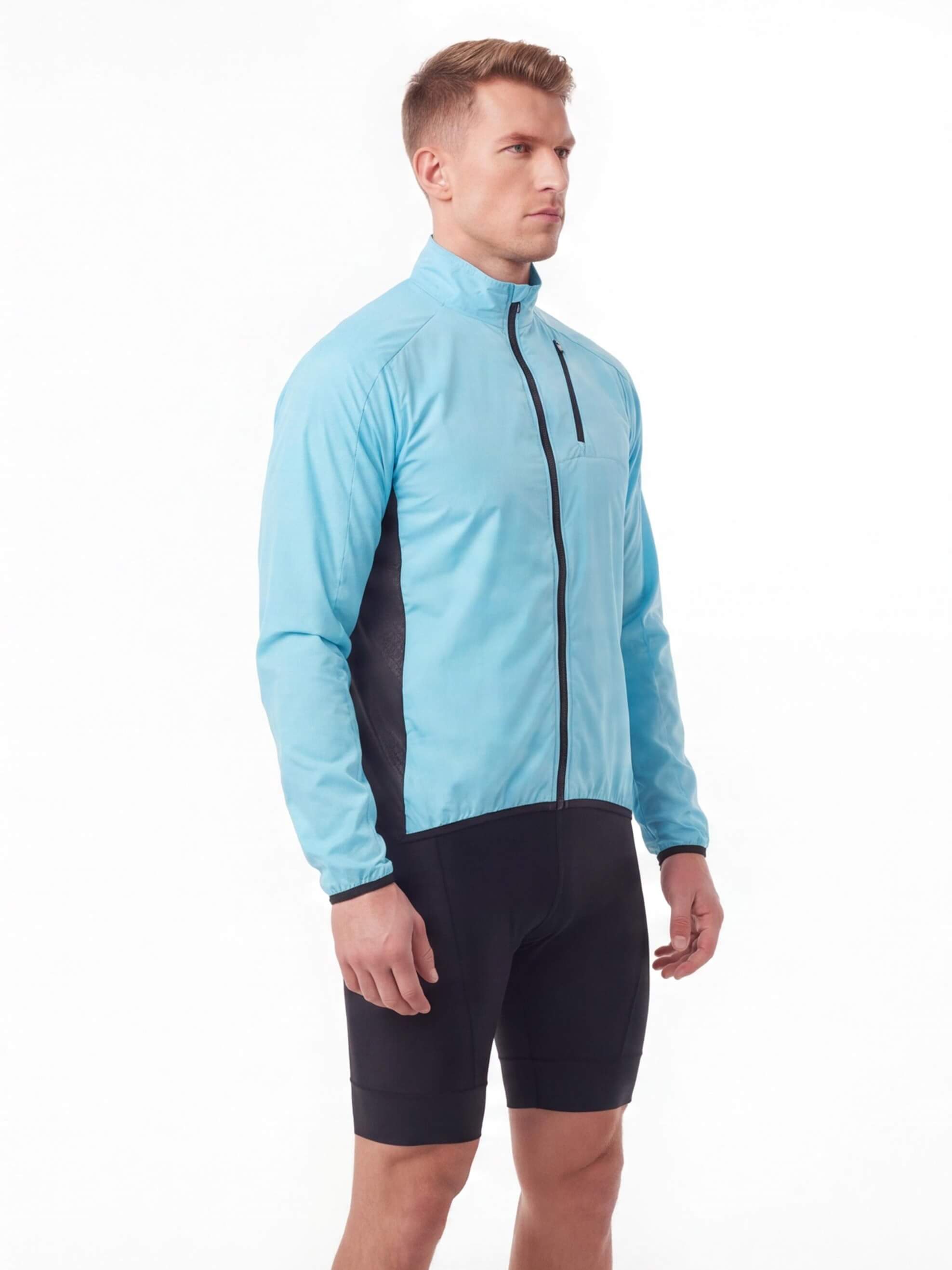 Lightweight Cycling Shell with Chest Pocket and Drop Tail