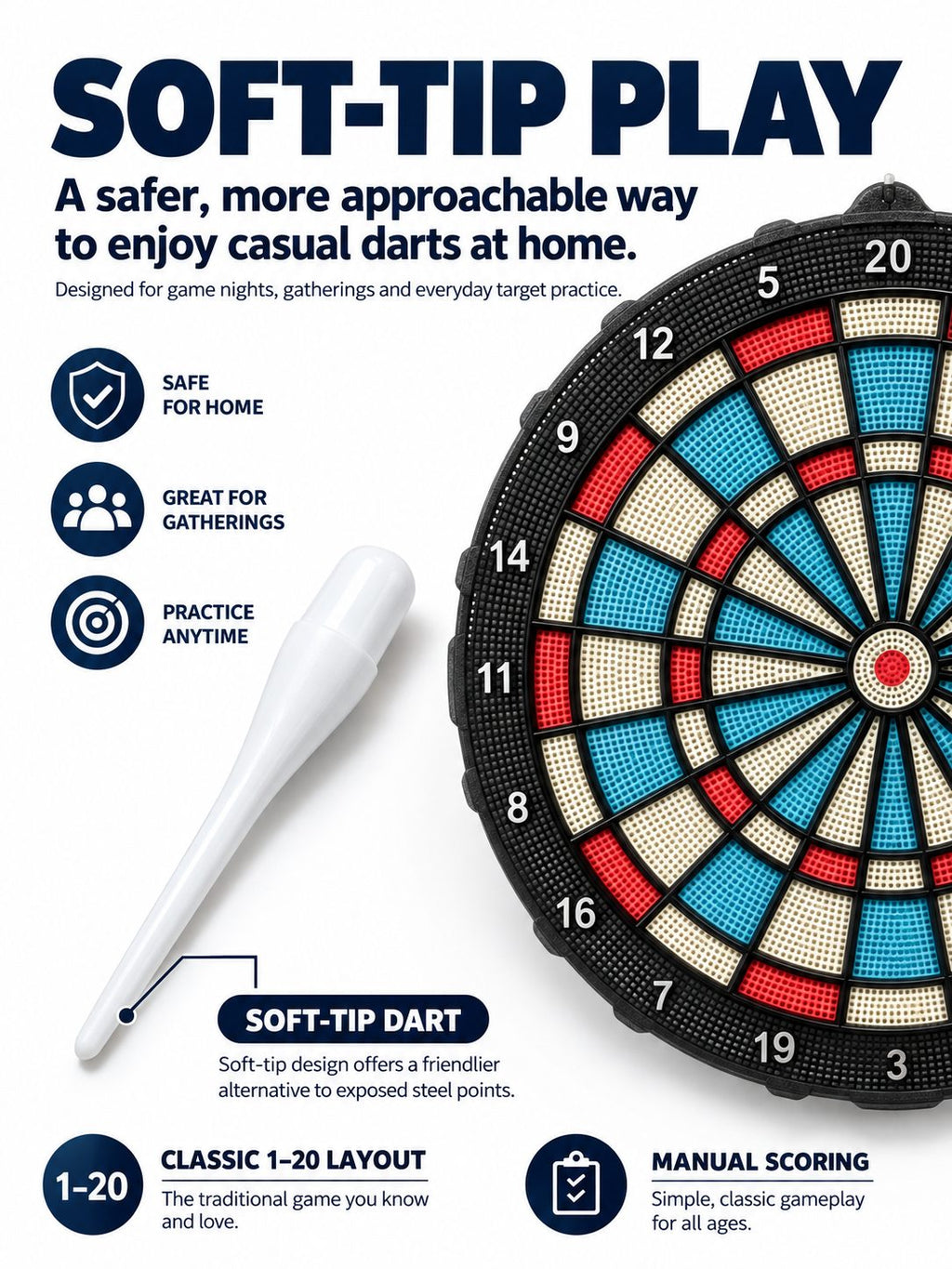 Soft-Tip Dartboard Set for Casual Home Play