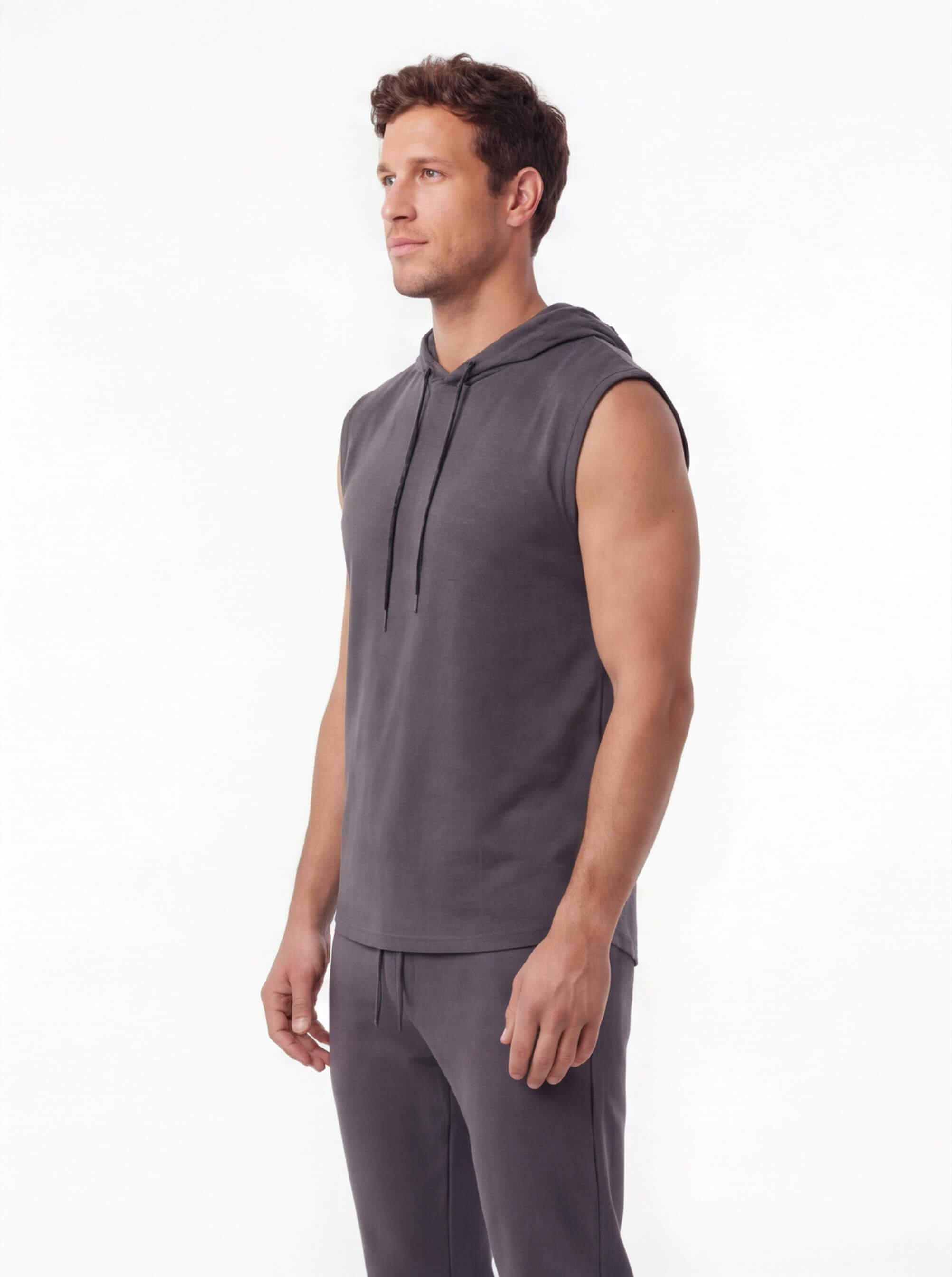 Men's Sleeveless Hoodie Training Top with Drawcord Hood