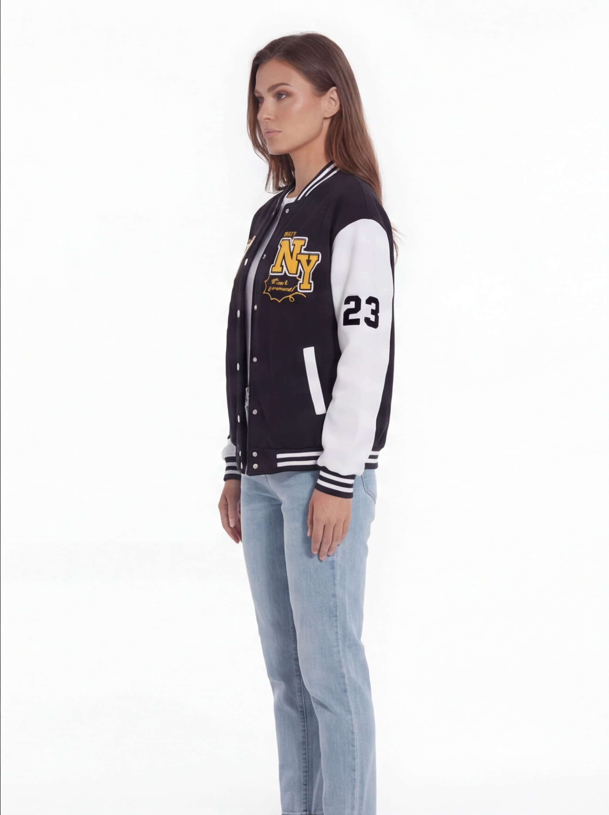 Varsity Baseball Jacket with Snap Front and Patches