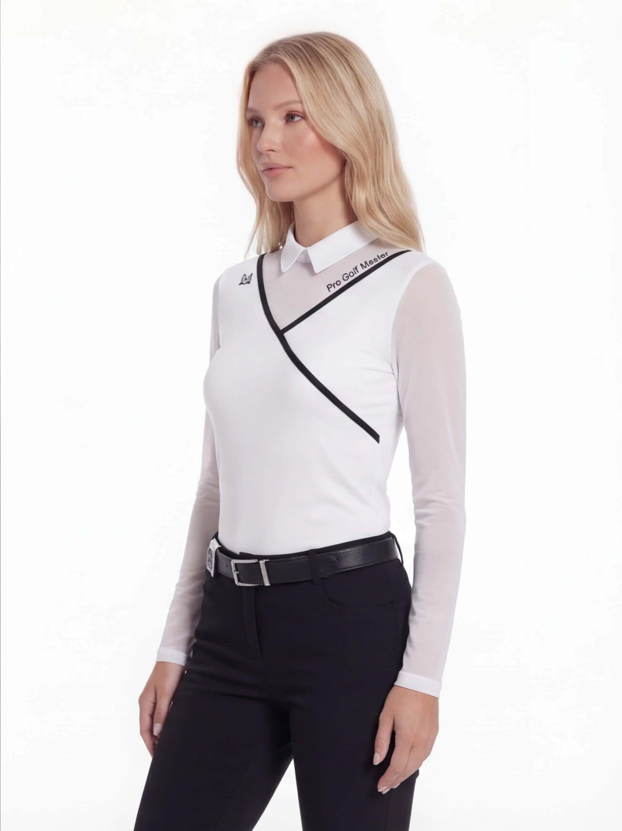 Women’s Long Sleeve Golf Polo Top with Piped Detail