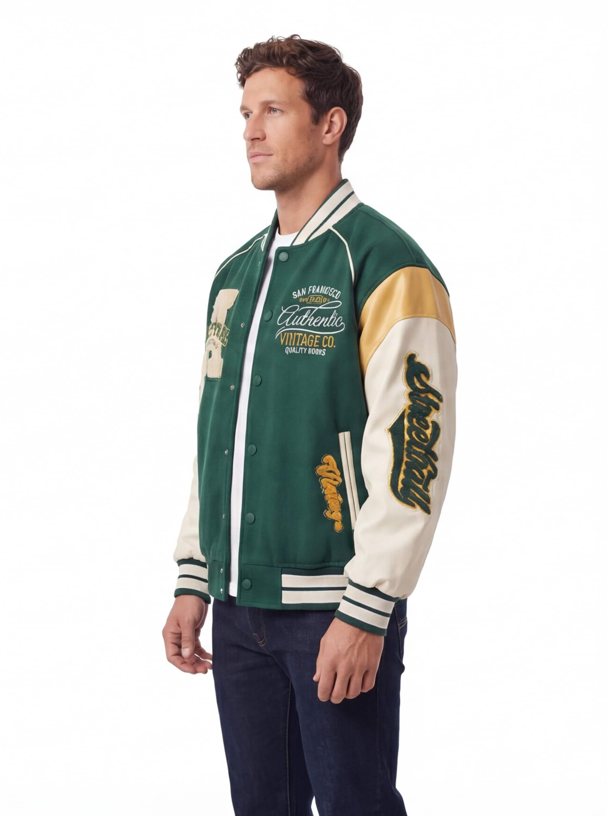 Varsity Baseball Jacket with Snap Front and Patches