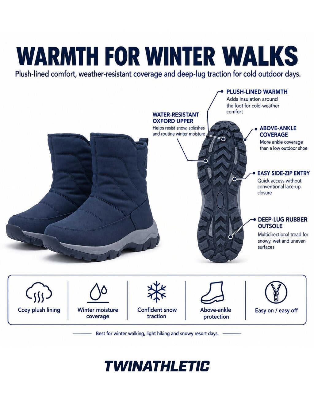 Insulated Side-Zip Winter Hiking Boots