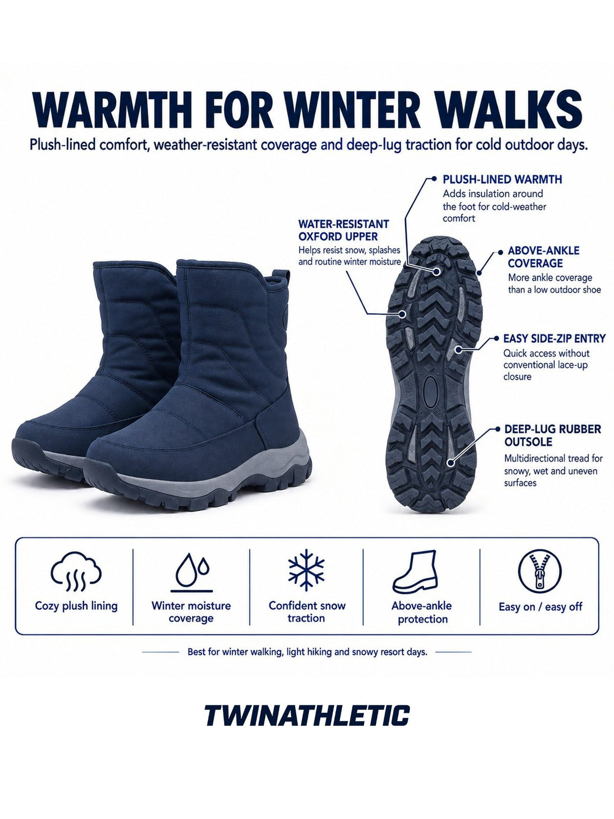 Insulated Side-Zip Winter Hiking Boots