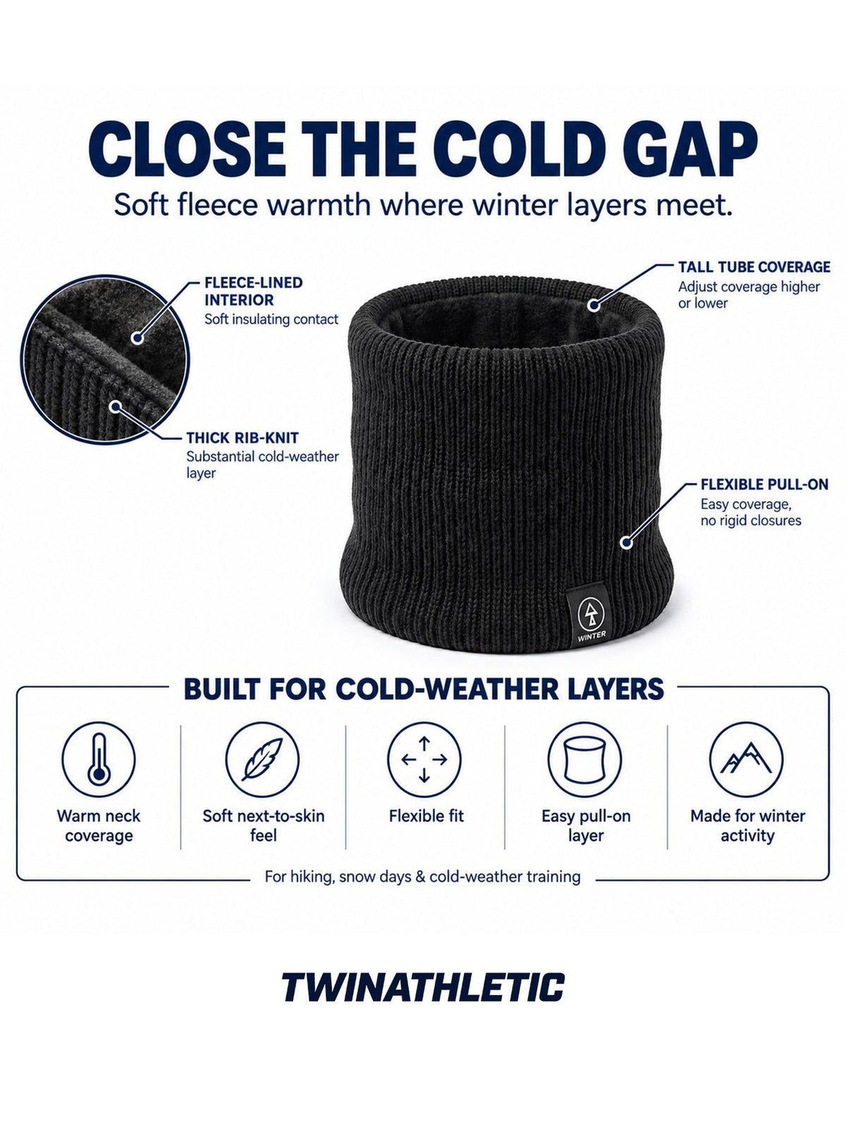 Fleece-Lined Rib-Knit Winter Neck Warmer