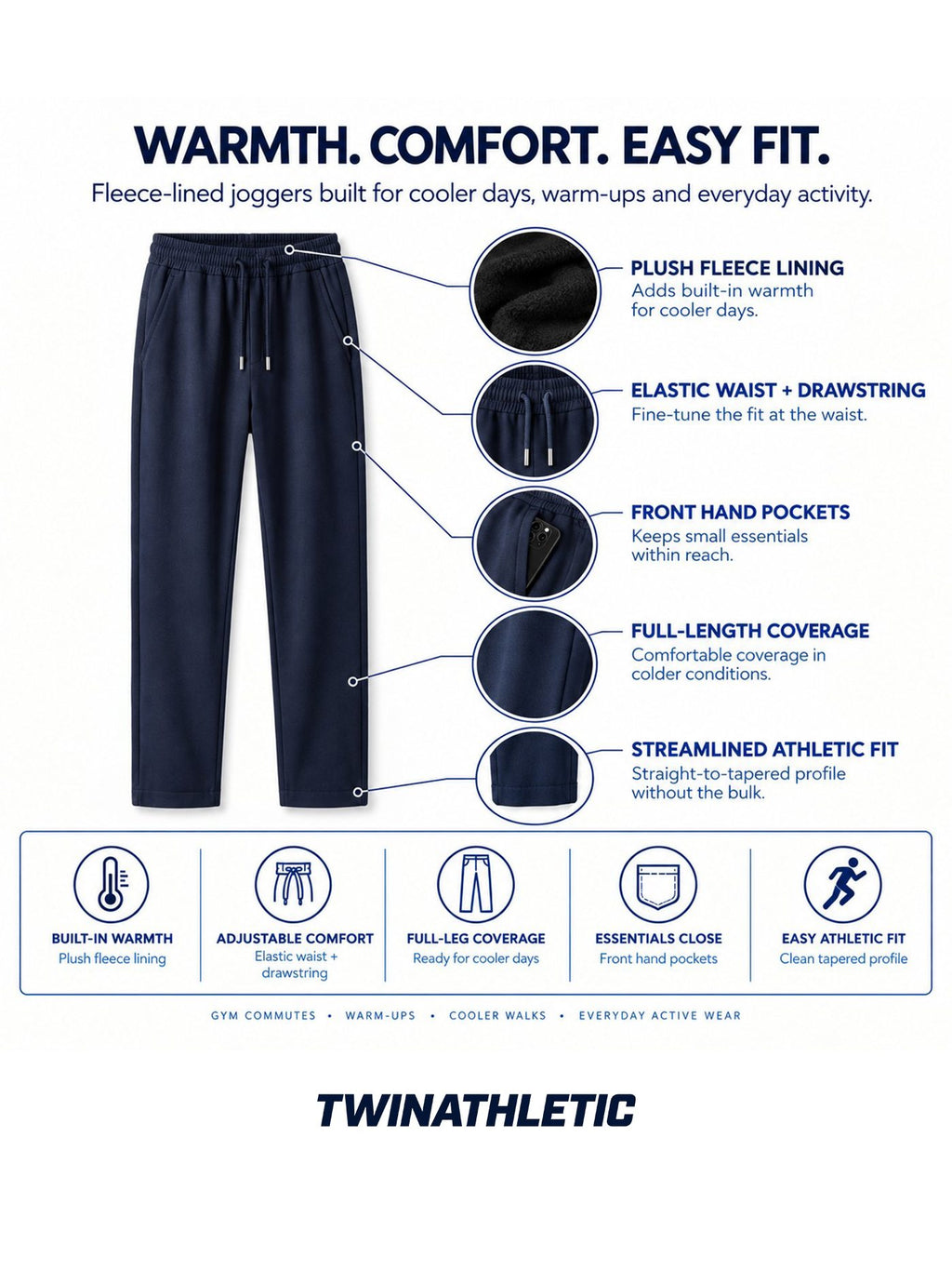 Men's Fleece-Lined Cold-Weather Jogger Pants