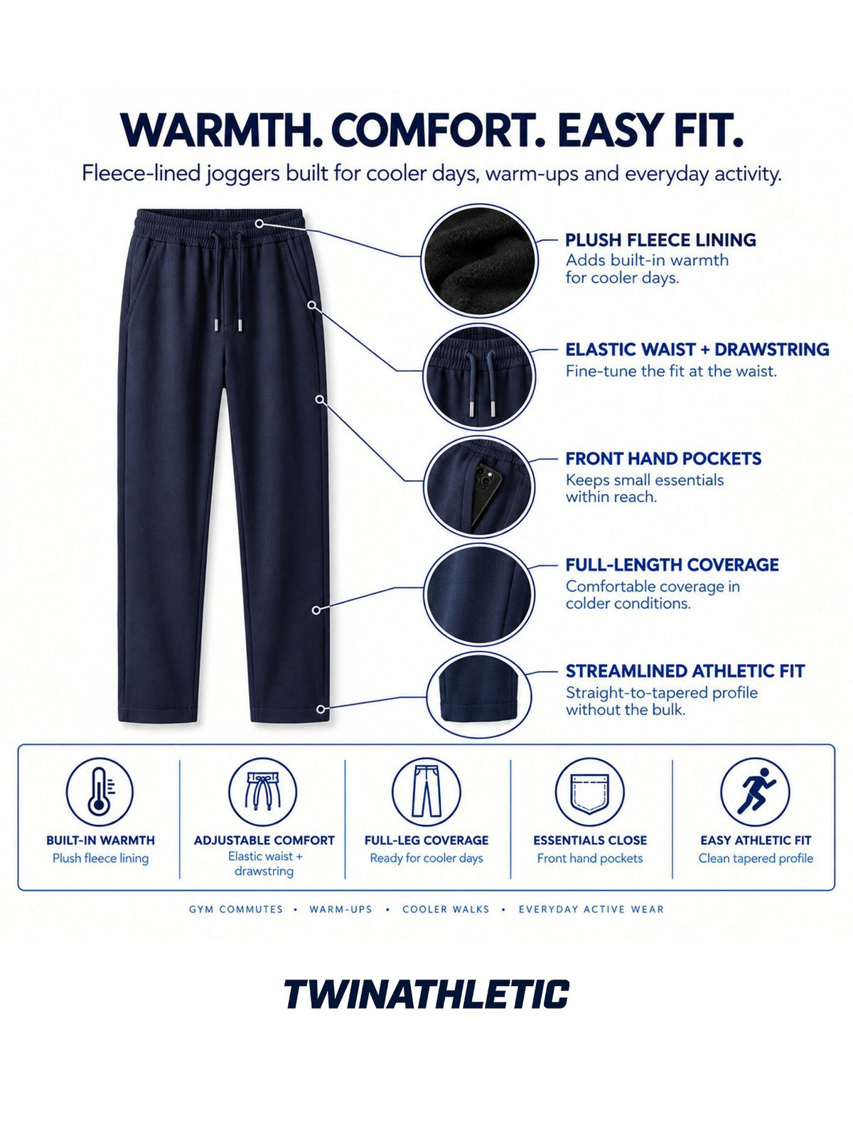 Men's Fleece-Lined Cold-Weather Jogger Pants