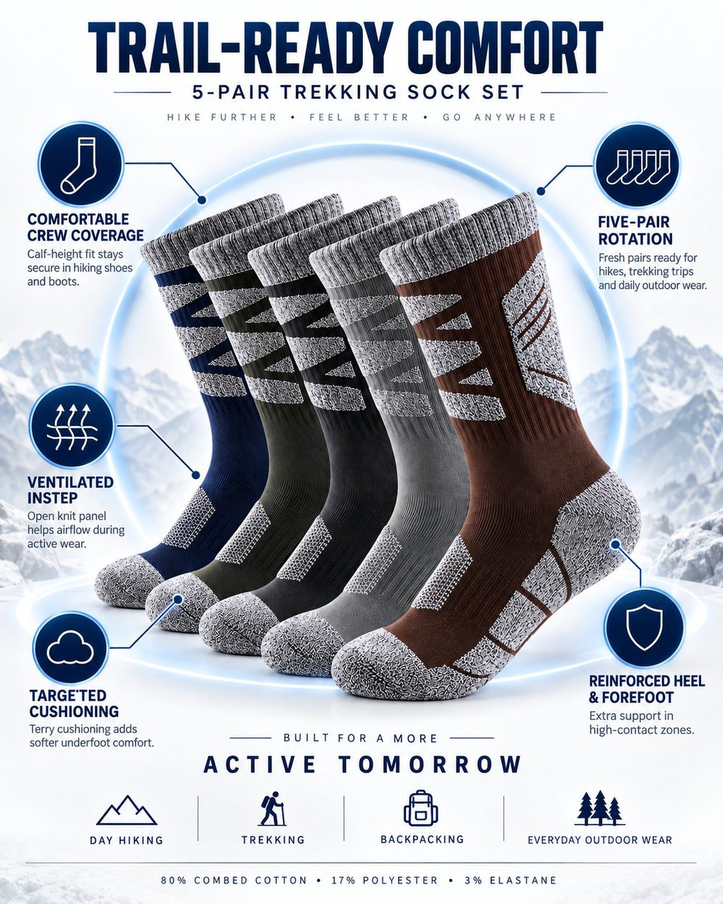 Cushioned Trekking Socks 5-Pack