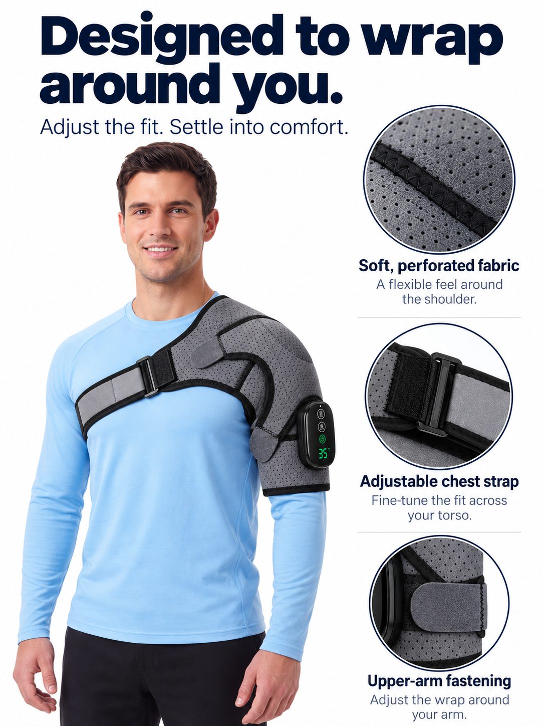 Rechargeable Heated Shoulder Support with Vibration