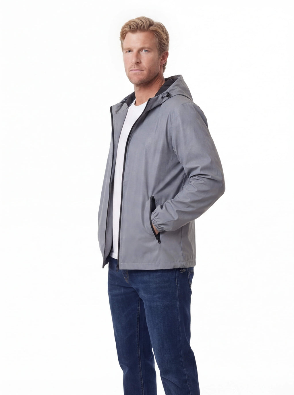 Night Reflective Hooded Windbreaker Jacket with Zip Pockets