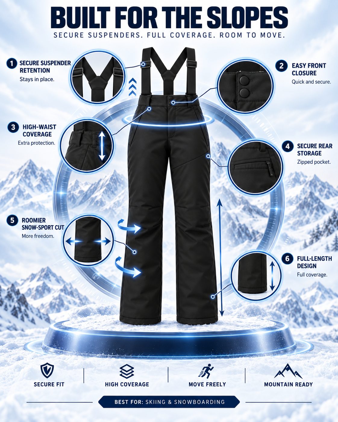 High-Waist Suspender Ski & Snow Pants