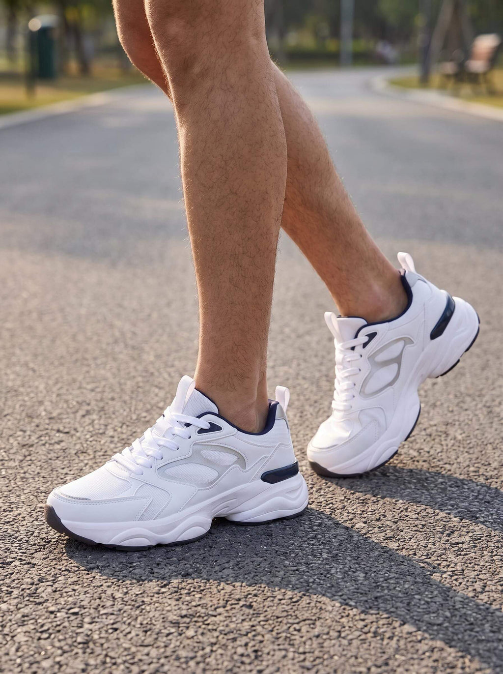Chunky Walking Shoes with Layered Panels and Mesh Inserts