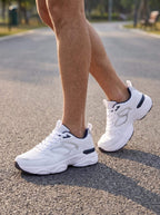 Chunky Walking Shoes with Layered Panels and Mesh Inserts