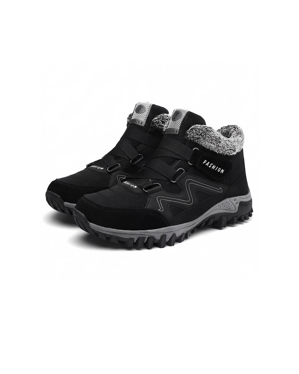 Fleece-Lined Winter Hiking Boots with Hook-and-Loop Straps