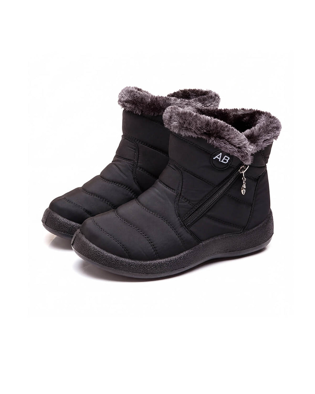 Plush-Lined Zip Winter Ankle Boots with Tread