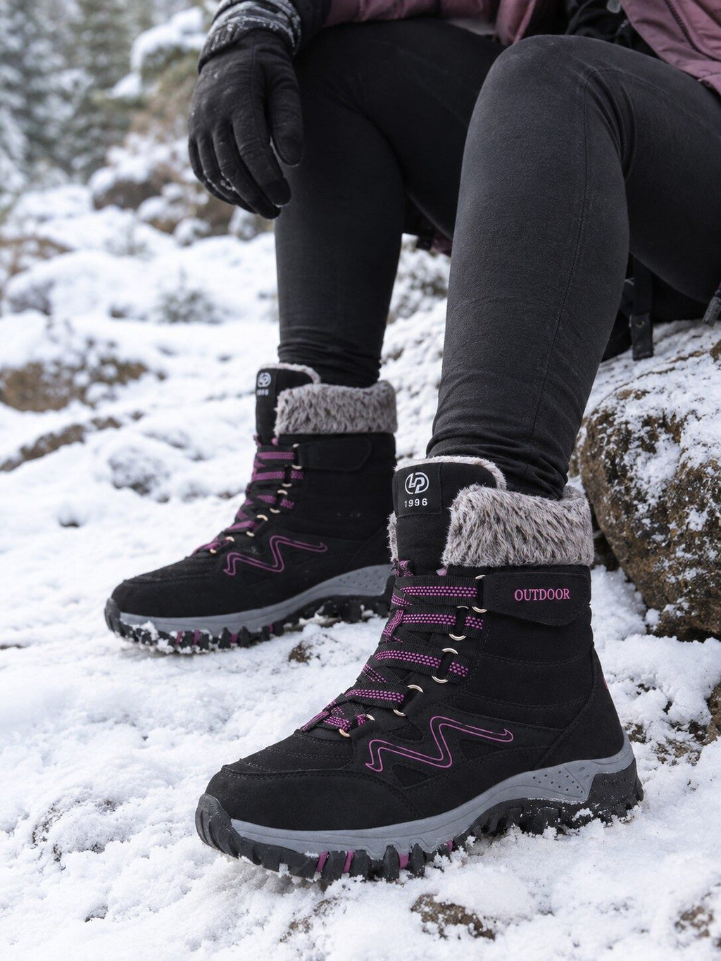 High-Cut Snow Boots with Ankle Strap