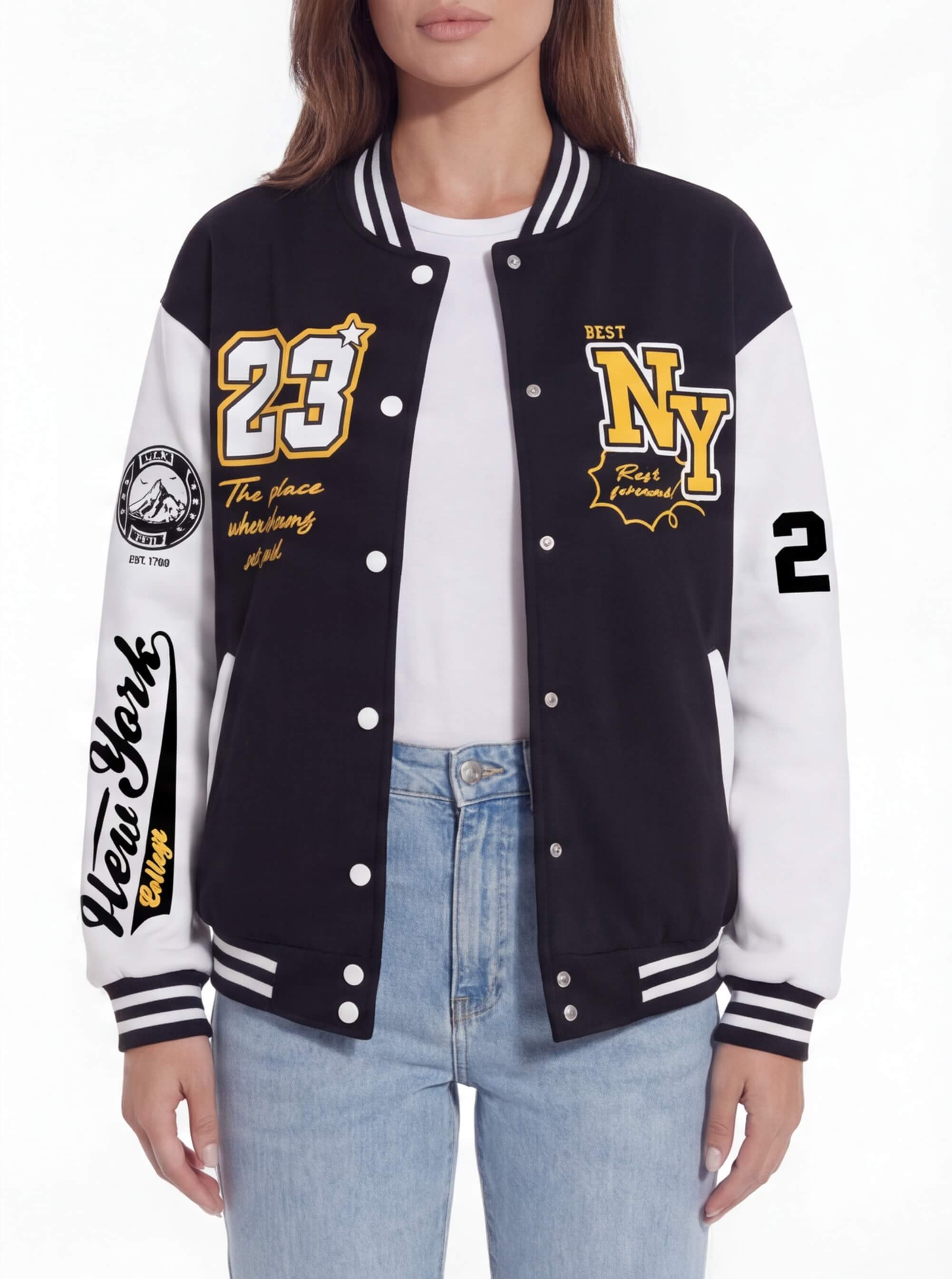 Varsity Baseball Jacket with Snap Front and Patches