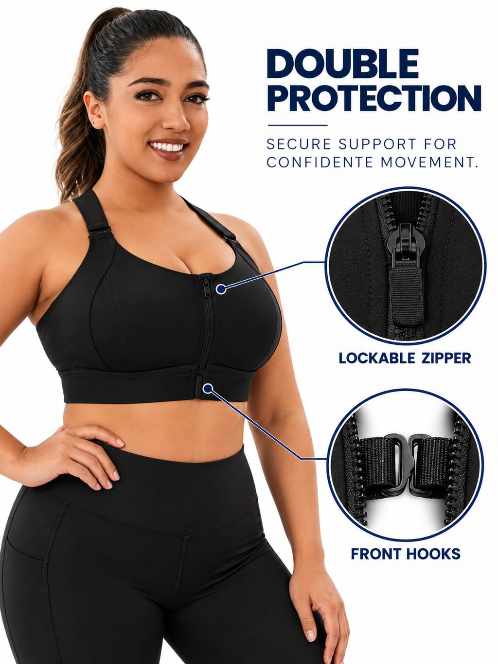 Women's Adjustable Front-Zip Sports Bra