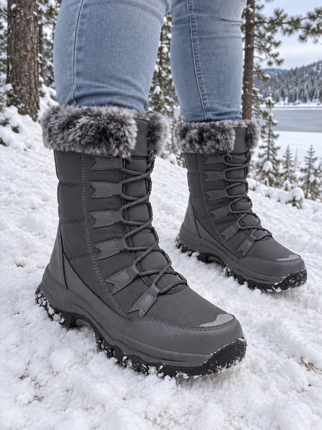 Women's Fleece-Lined Lace-Up Winter Snow Boots