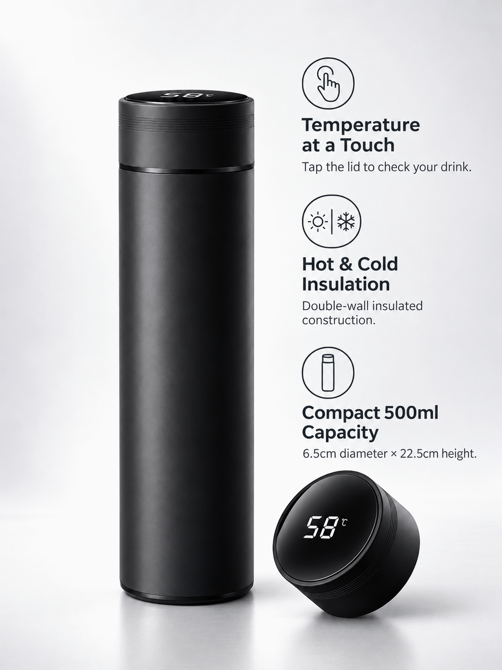500ml Insulated Bottle with Digital Temperature Display