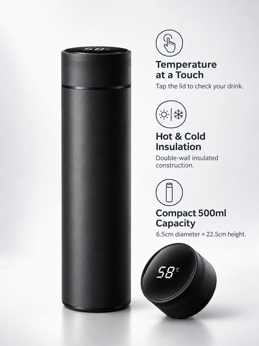 500ml Insulated Bottle with Digital Temperature Display