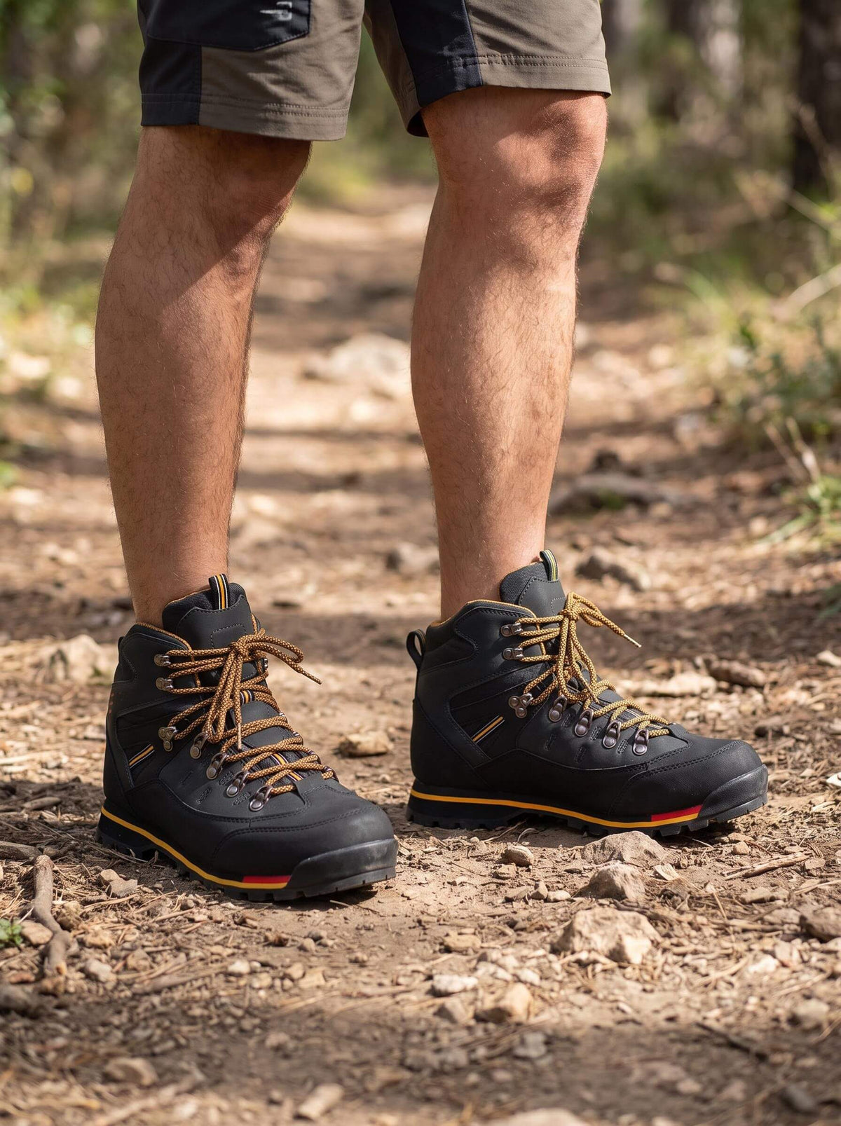 Protective Hiking Boots with Wraparound Rand and Hook Lacing