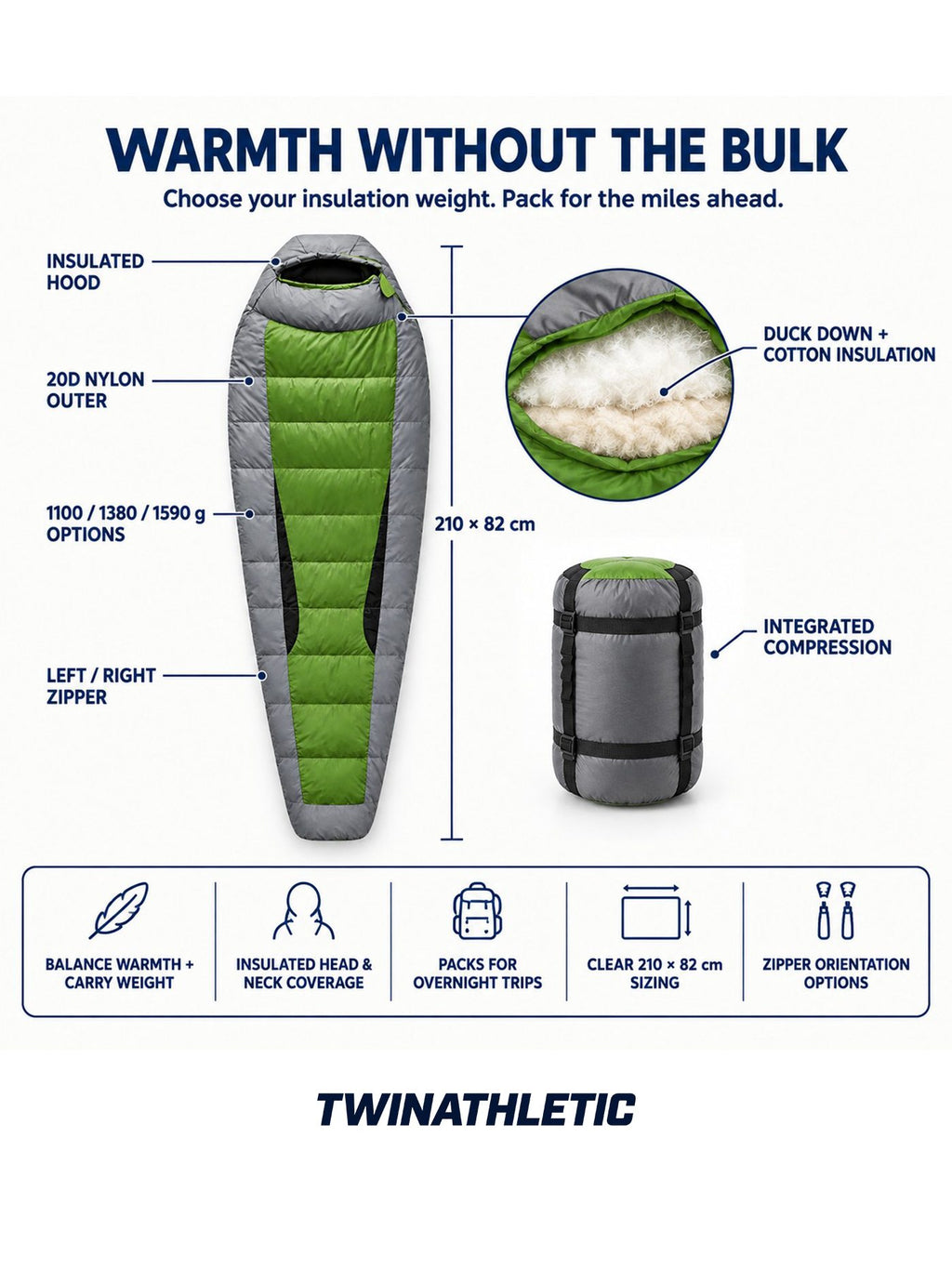 Hybrid Insulated Sleeping Bag for Hiking