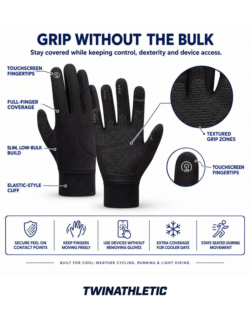 Full-Finger Touchscreen Gloves with Grip