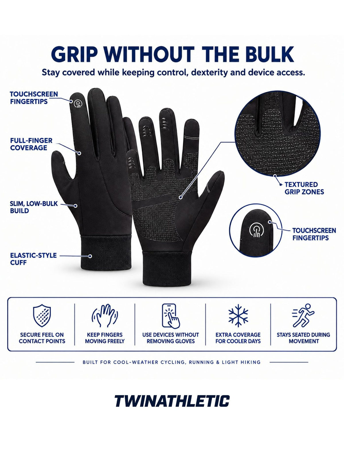 Full-Finger Touchscreen Gloves with Grip