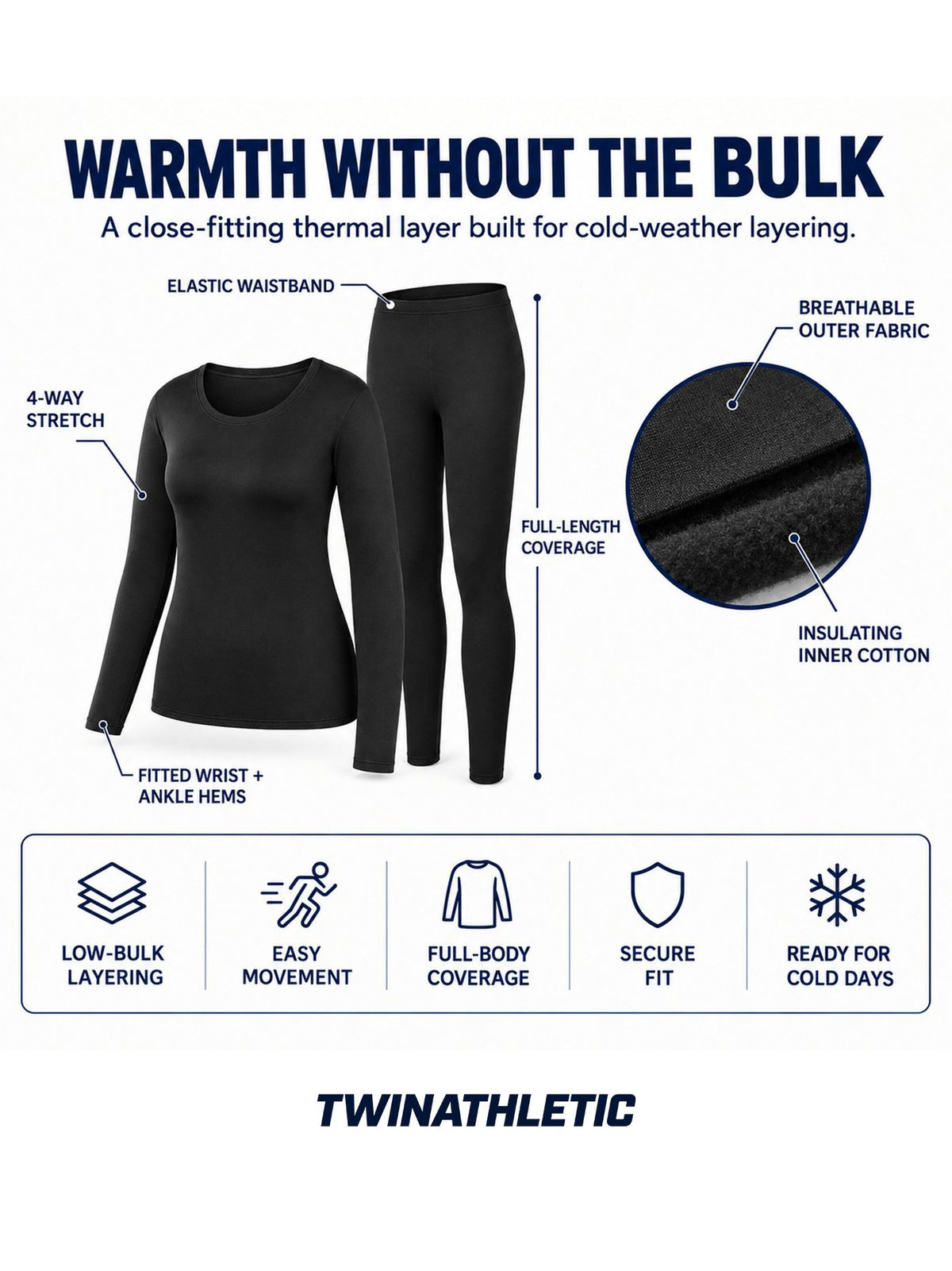 Women's Lightweight Thermal Base Layer Set with Four-Way Stretch