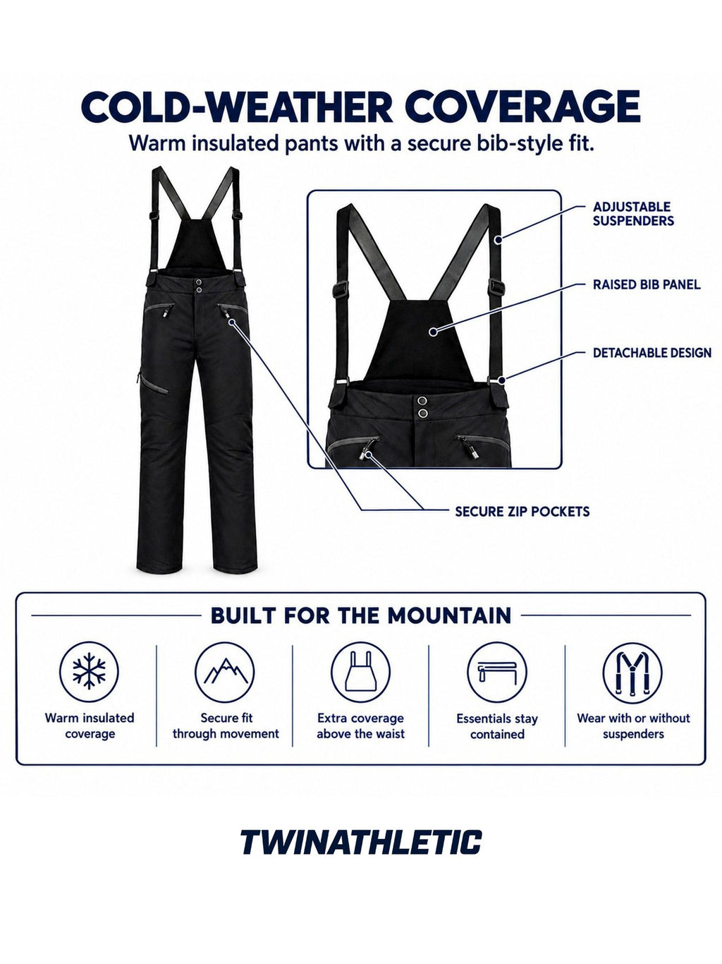 Insulated Snow Pants with Detachable Suspenders