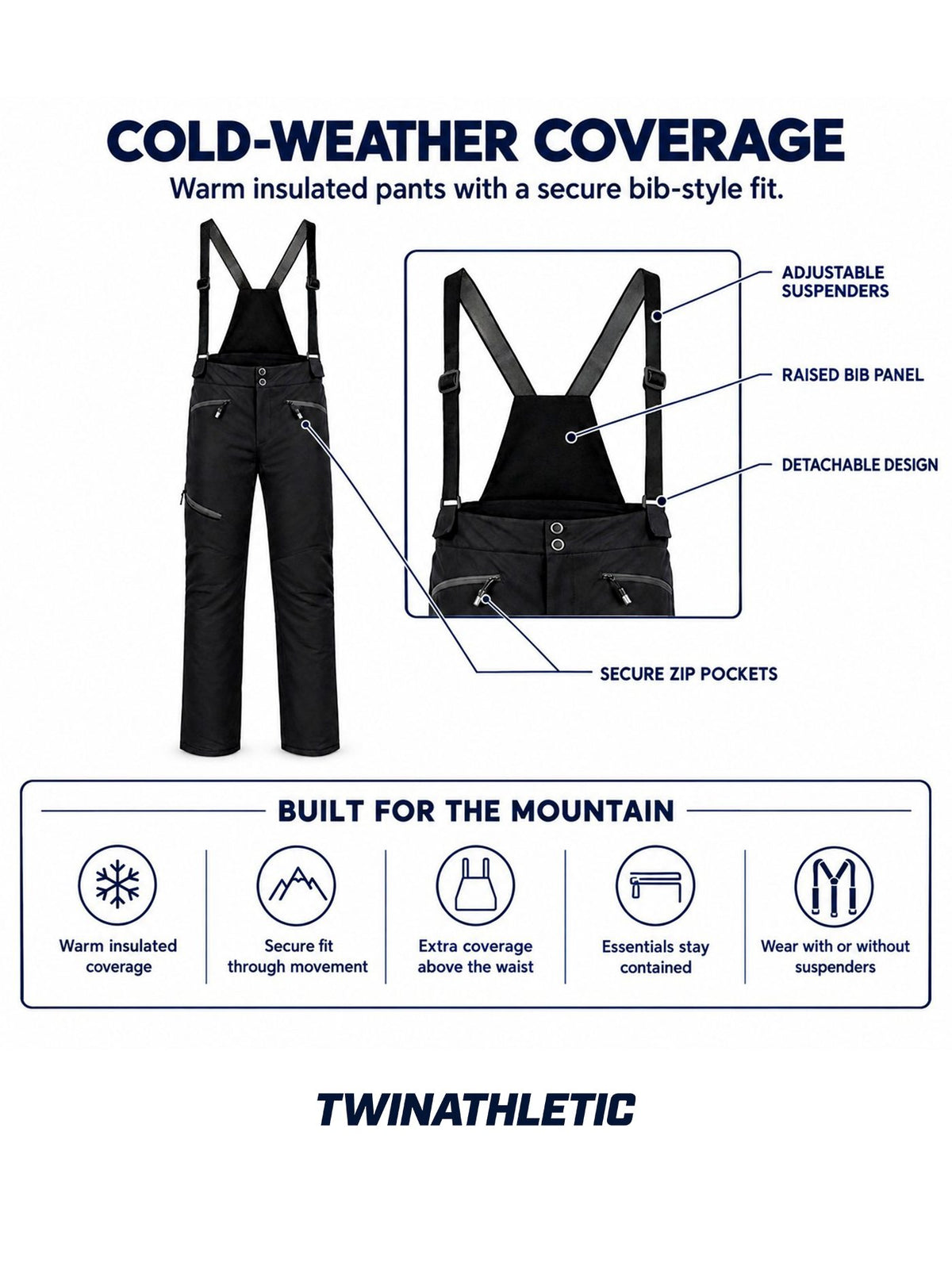 Insulated Snow Pants with Detachable Suspenders