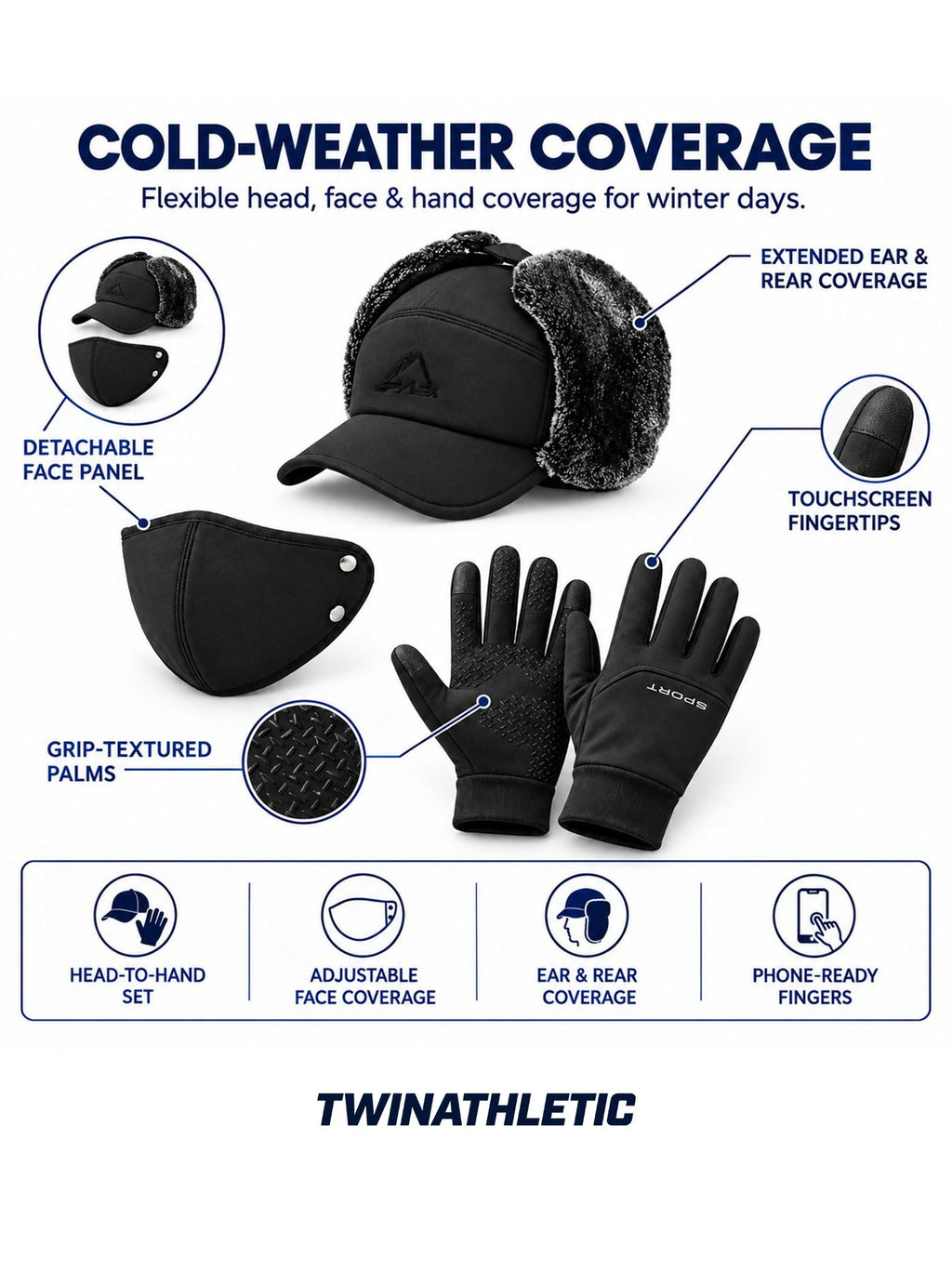 Winter Hat, Face Mask & Touchscreen Gloves Set
