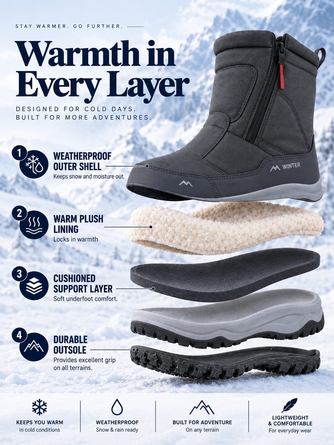 Mid-Height Snow Boots with Side-Zip Entry