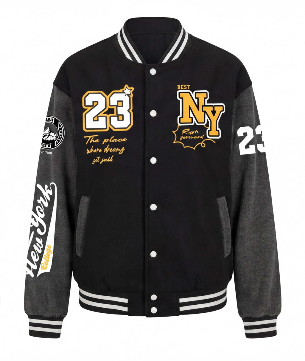 Varsity Baseball Jacket with Snap Front and Patches