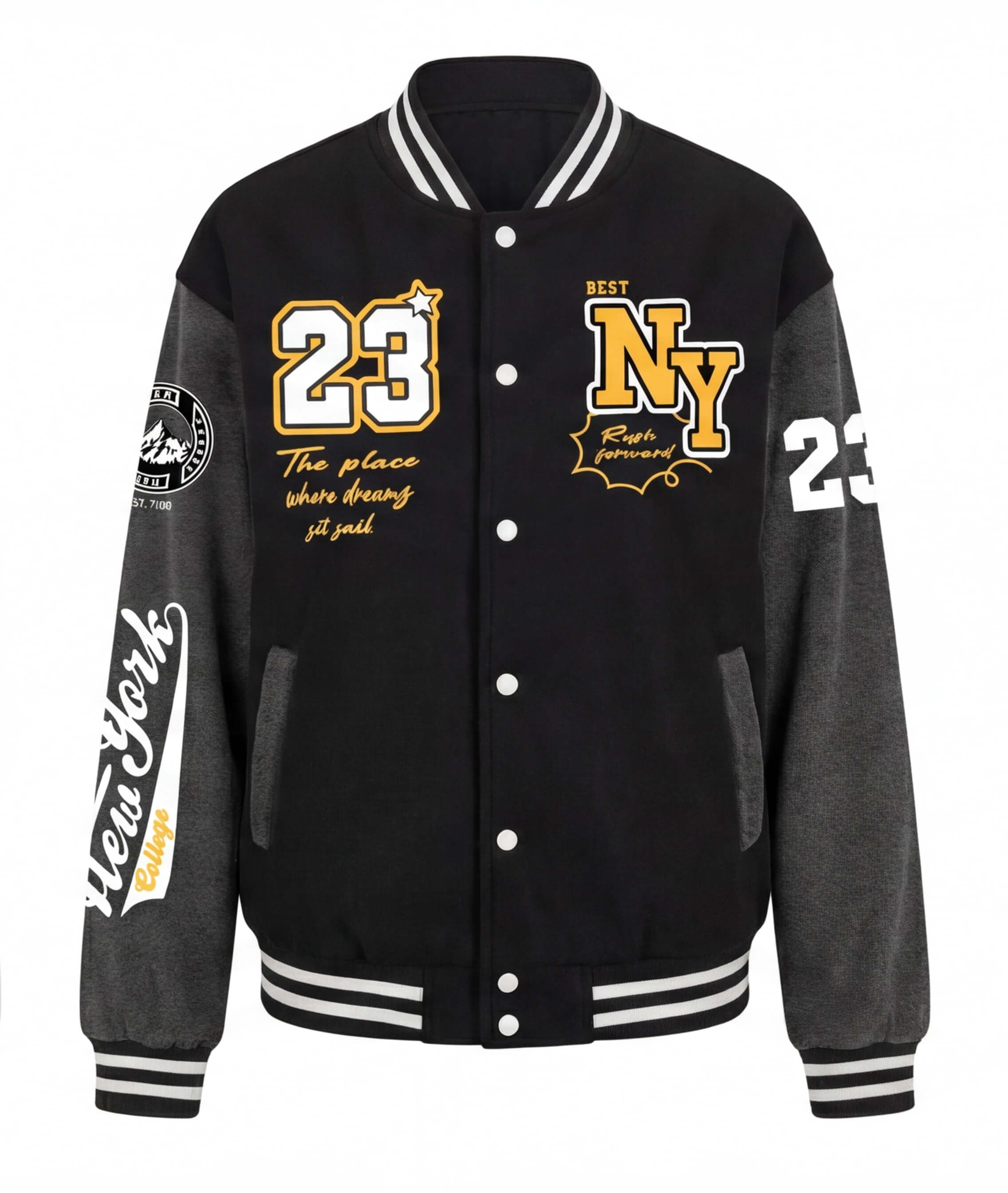 Varsity Baseball Jacket with Snap Front and Patches