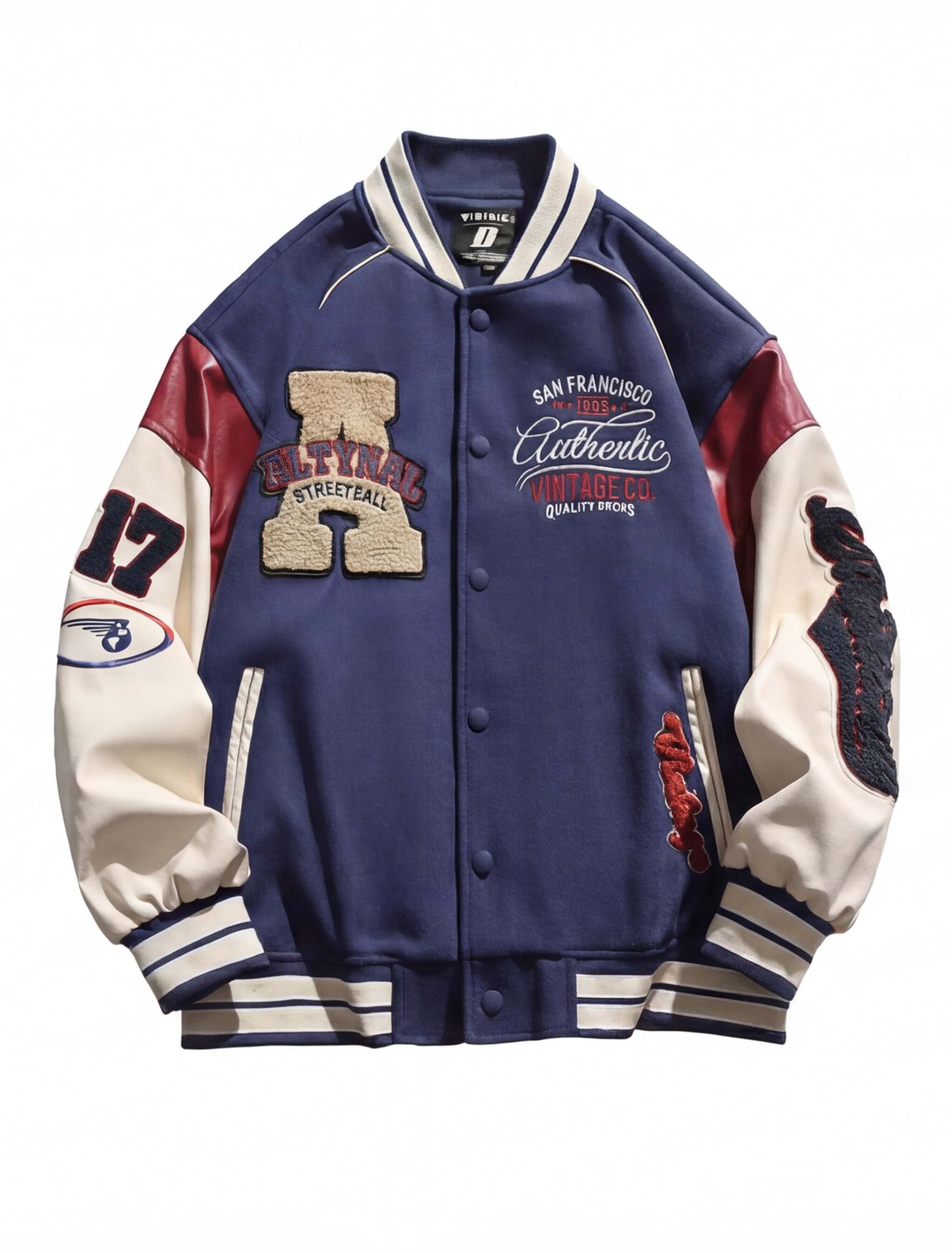 Varsity Baseball Jacket with Snap Front and Patches